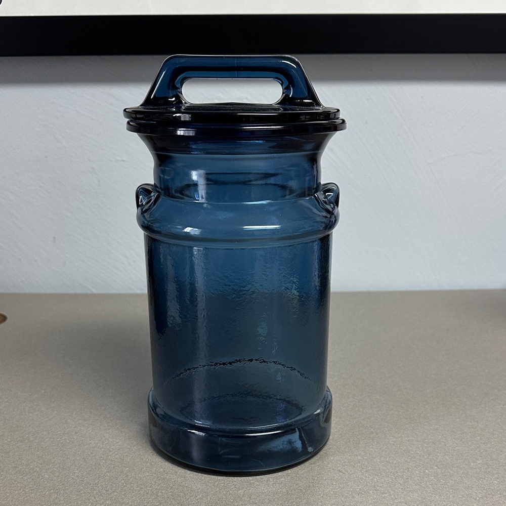 Cobalt Blue Glass Apothecary Jar, Canister, Milk Can with Handle